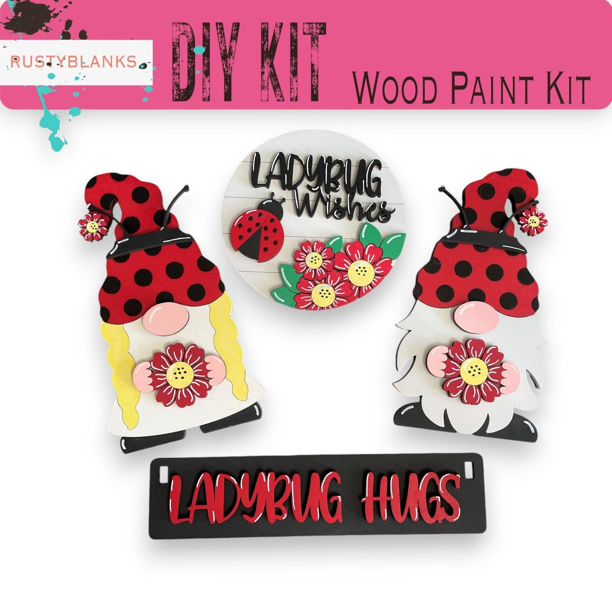 a picture of a ladybug themed wood paint kit