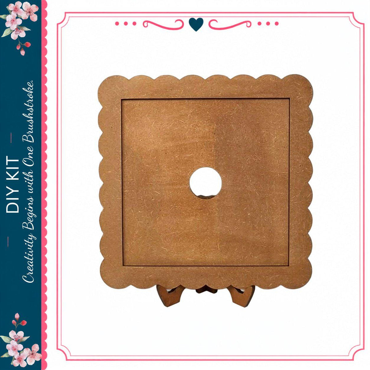 a wooden frame with a scalloped edge, which appears to be a decorative piece.