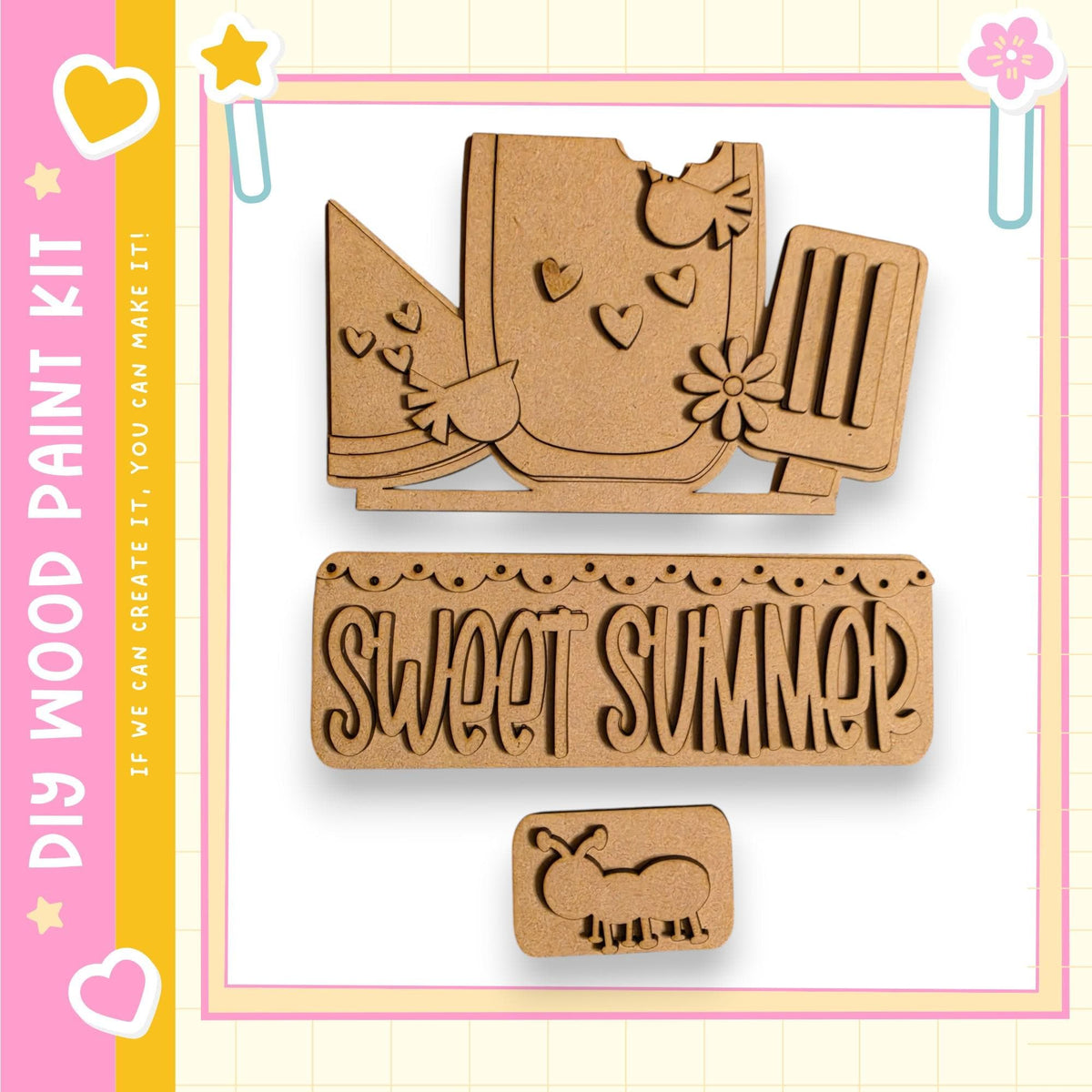 a DIY paint kit for creating a "Sweet Summer" sign, which includes a wooden cutout and a wooden stamp.