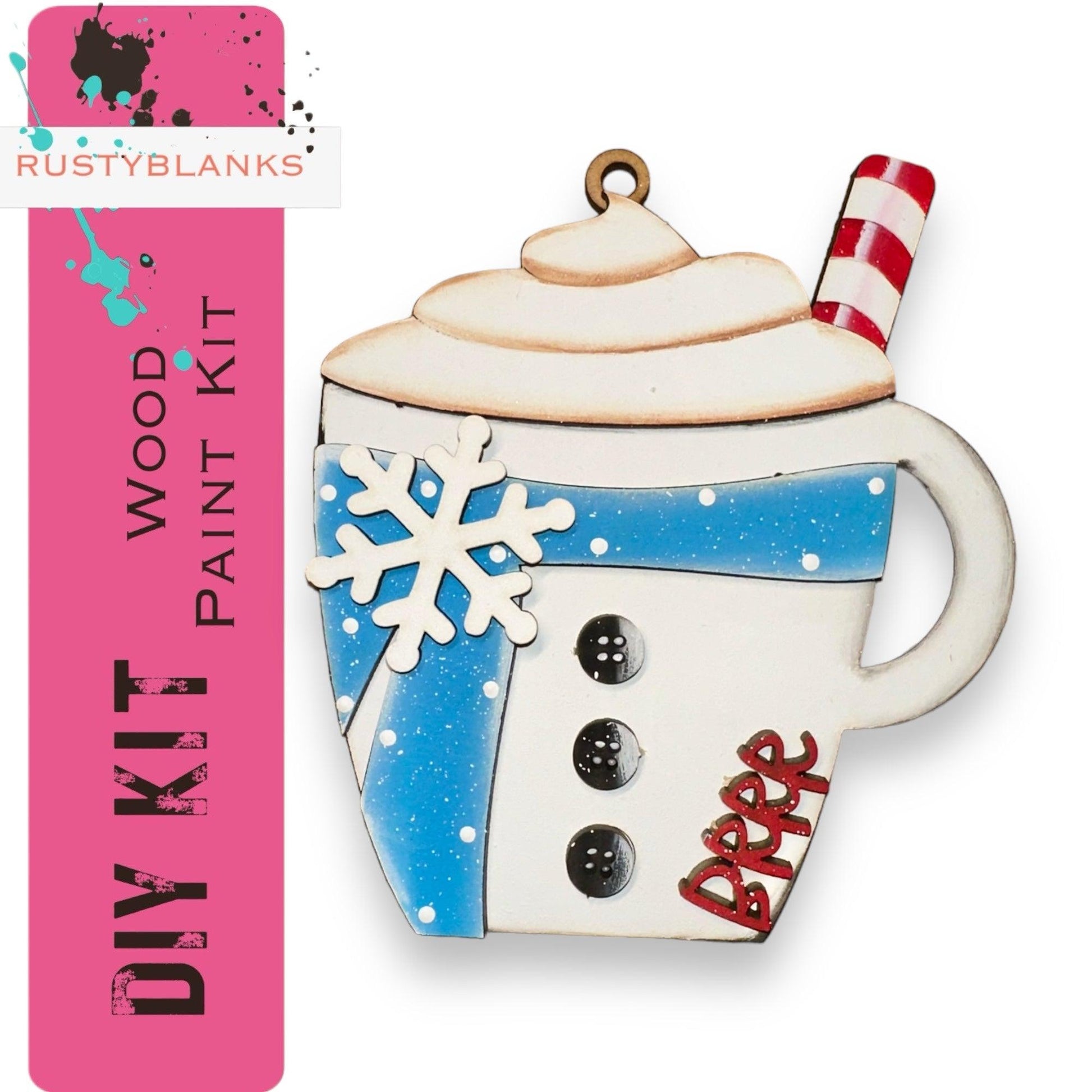 a ceramic ornament of a coffee cup with a snowman on it