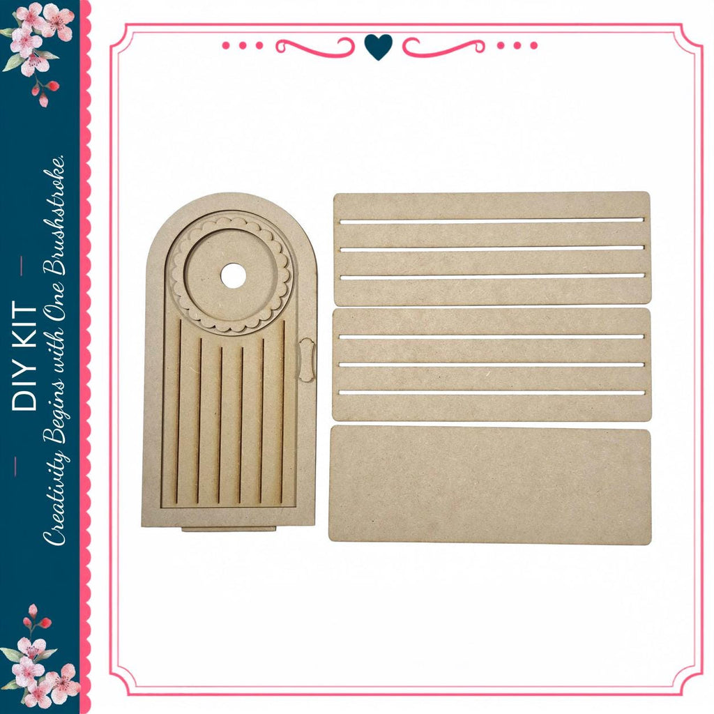 a DIY kit for creating a wooden door, with a wooden door frame and a wooden door panel.