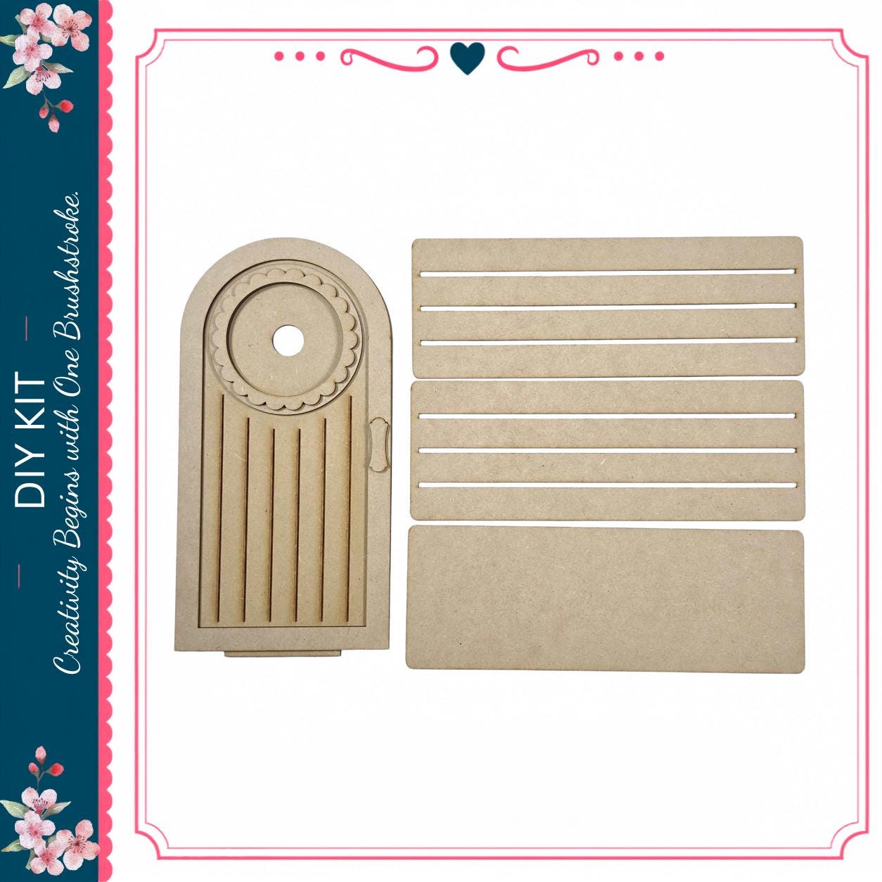 a DIY kit for creating a wooden door, with a wooden door frame and a wooden door panel.