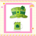 a st patrick's day card with a green hat and a mug of beer