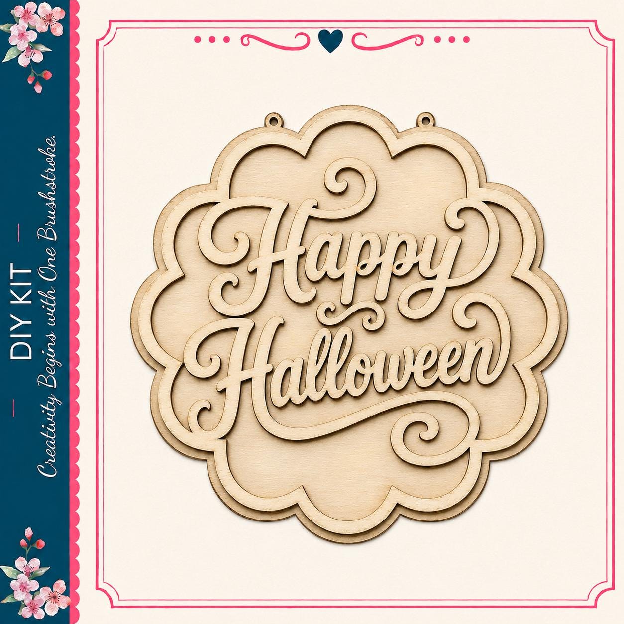 a wooden sign with the text "Happy Halloween" carved into it.