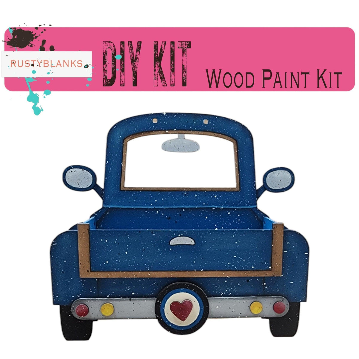 a blue truck with a heart painted on it