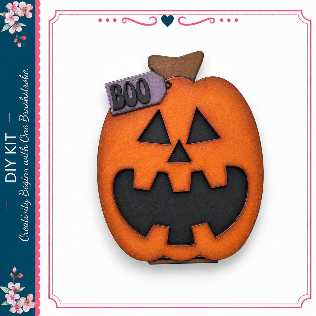 a carved pumpkin with a carved face and the word "BOO" written on it.