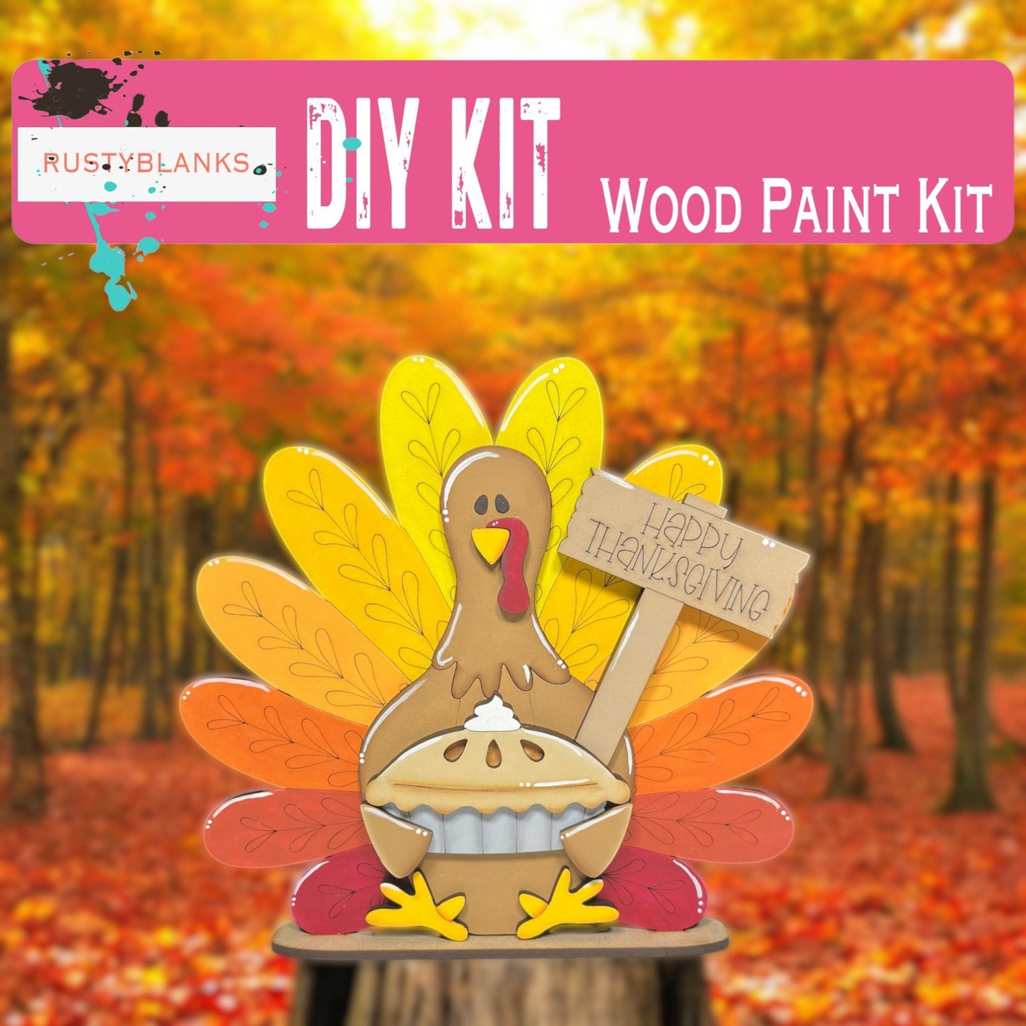 a picture of a turkey with a sign that says diy kit wood paint kit