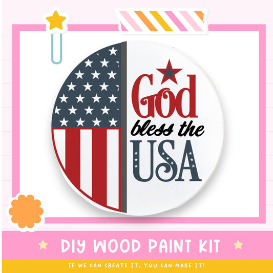 a button with the words god bless the usa on it