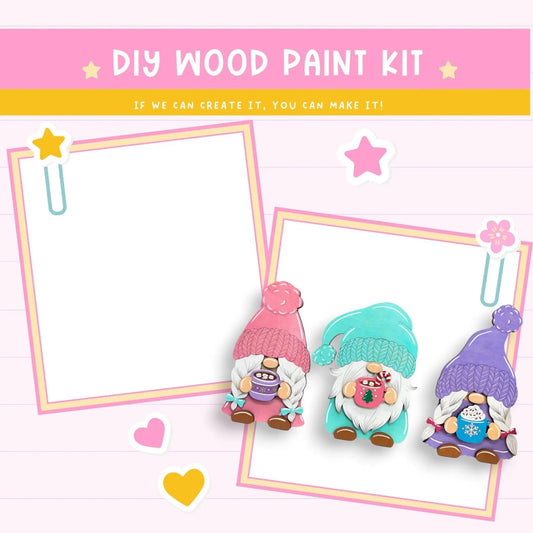 a picture of a couple of gnomes on a pink background