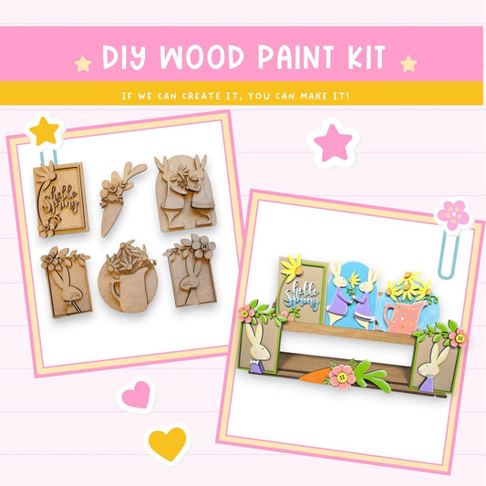 a wooden craft kit with pictures of flowers