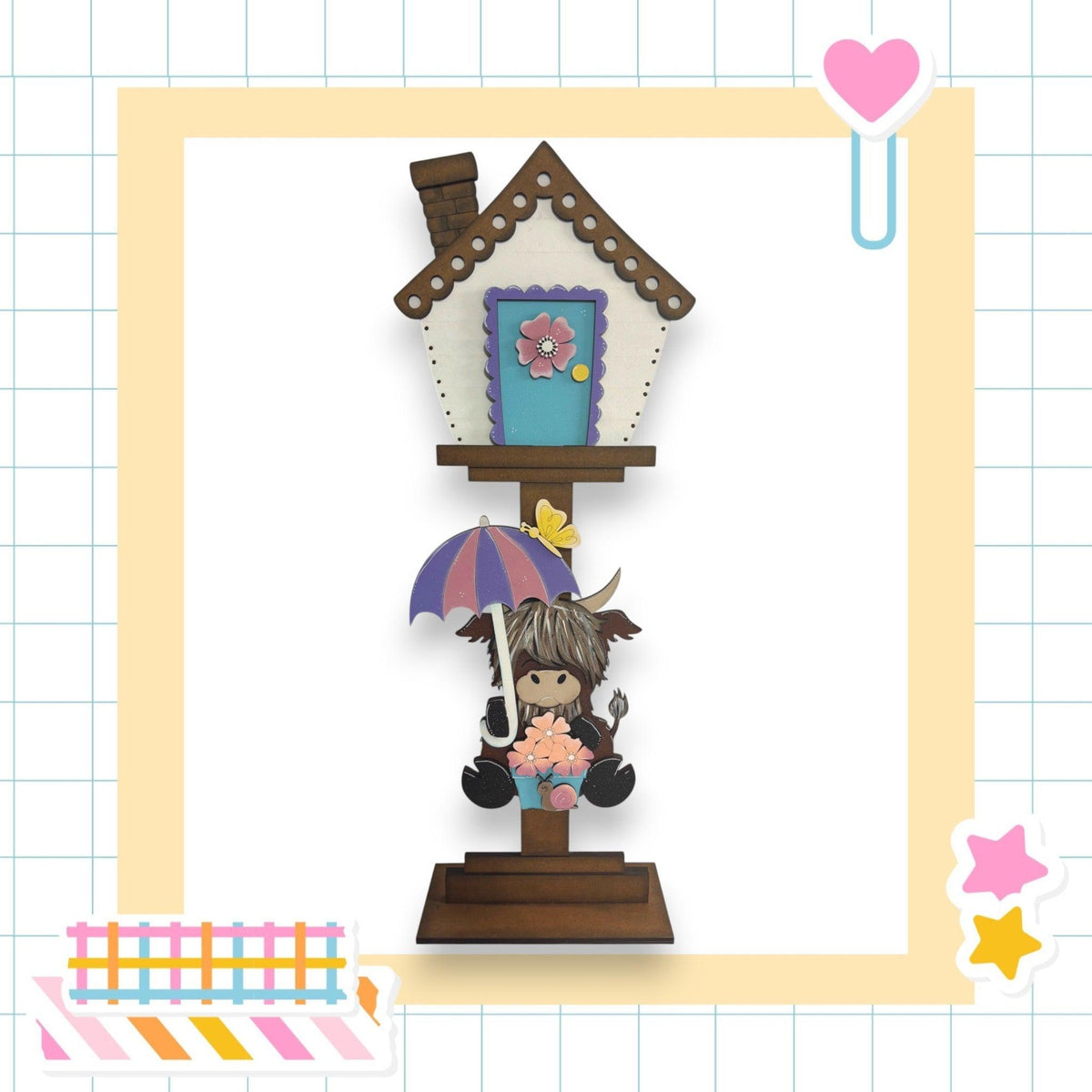 a card with a picture of a girl holding an umbrella