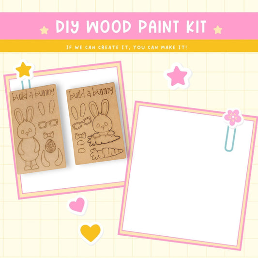 a wooden craft kit with a picture of a bunny and a bunny