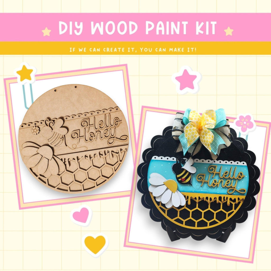 a wooden craft kit with a picture of a bee and a beehive