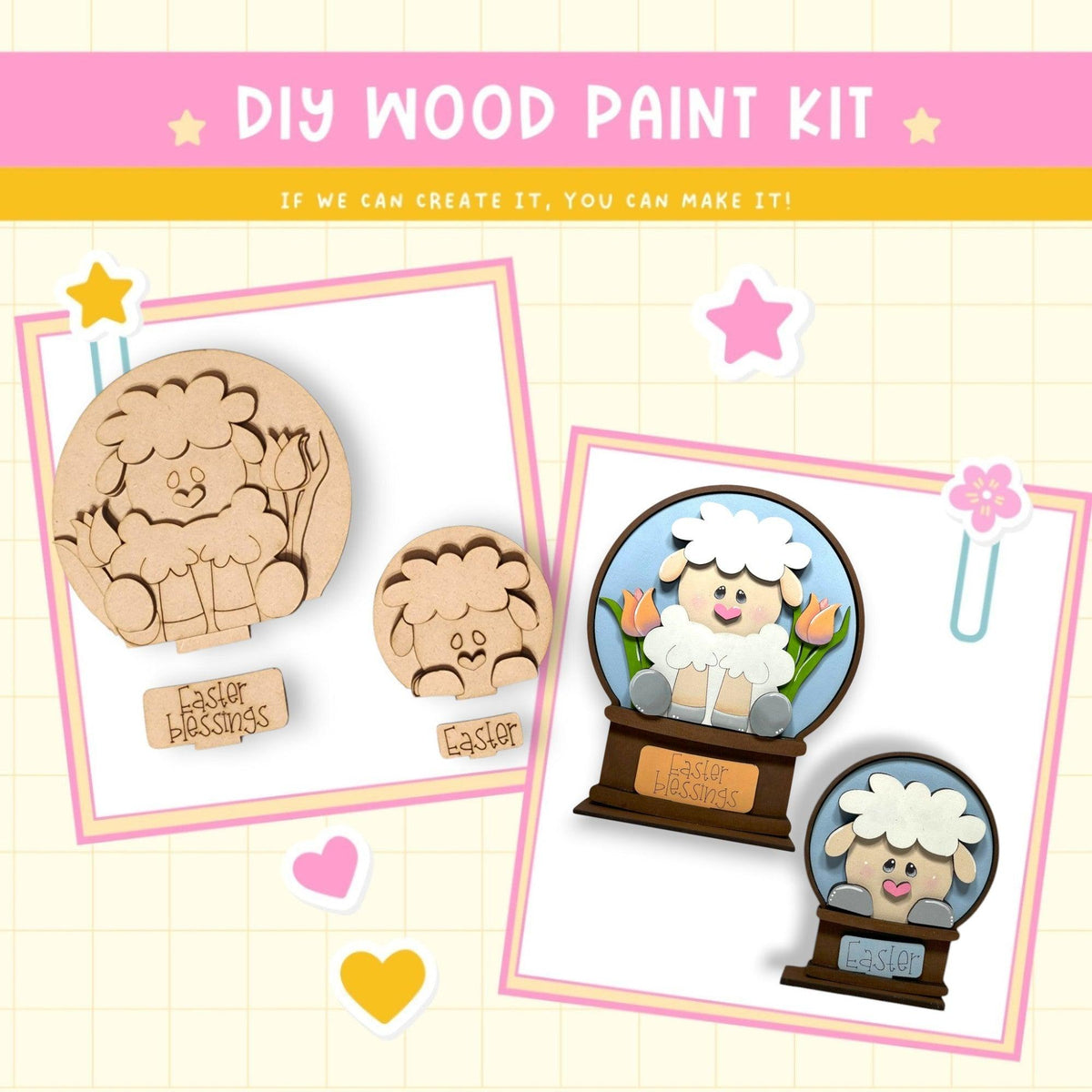 a picture of a wooden craft kit with sheep