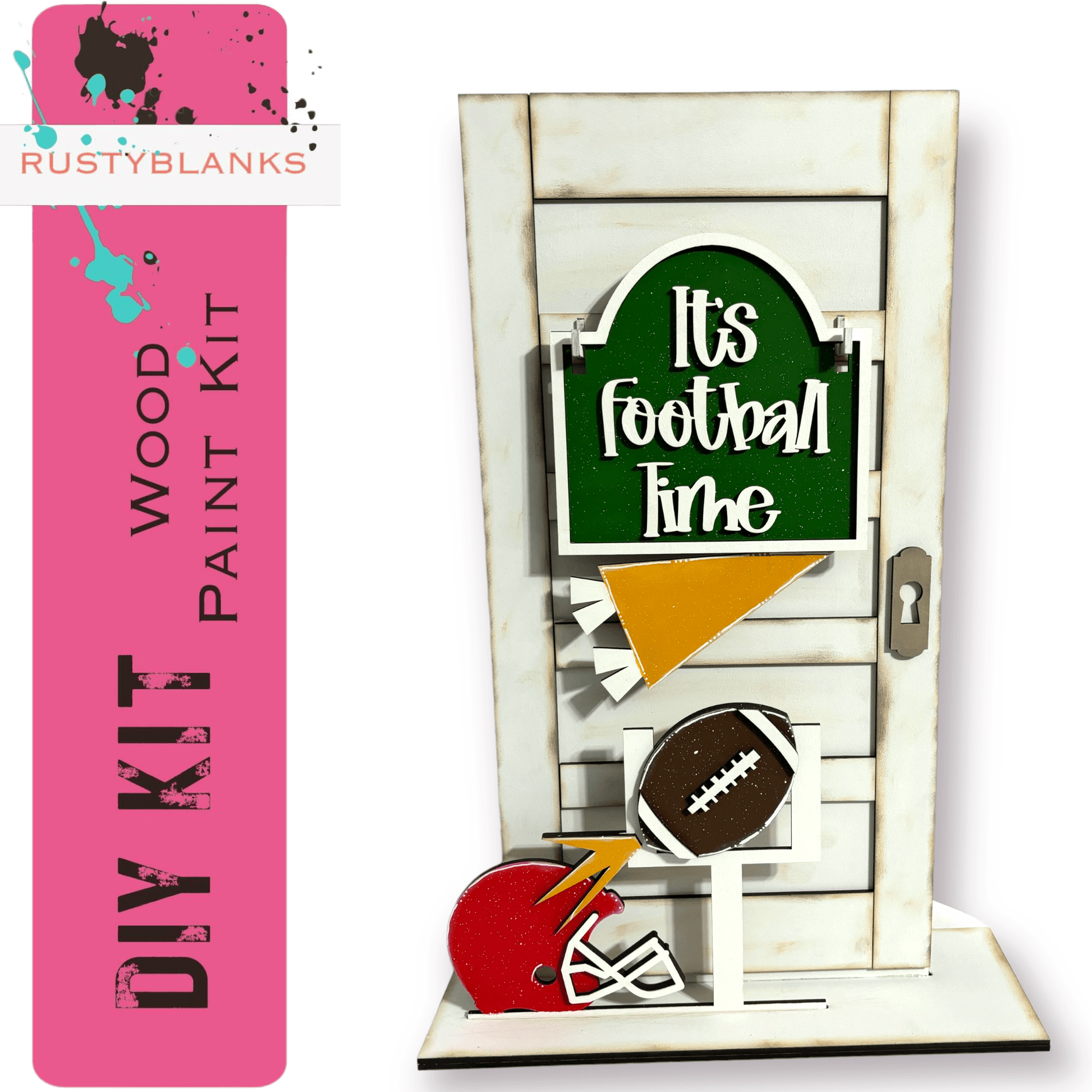 a wooden door with a sign that says it's football time