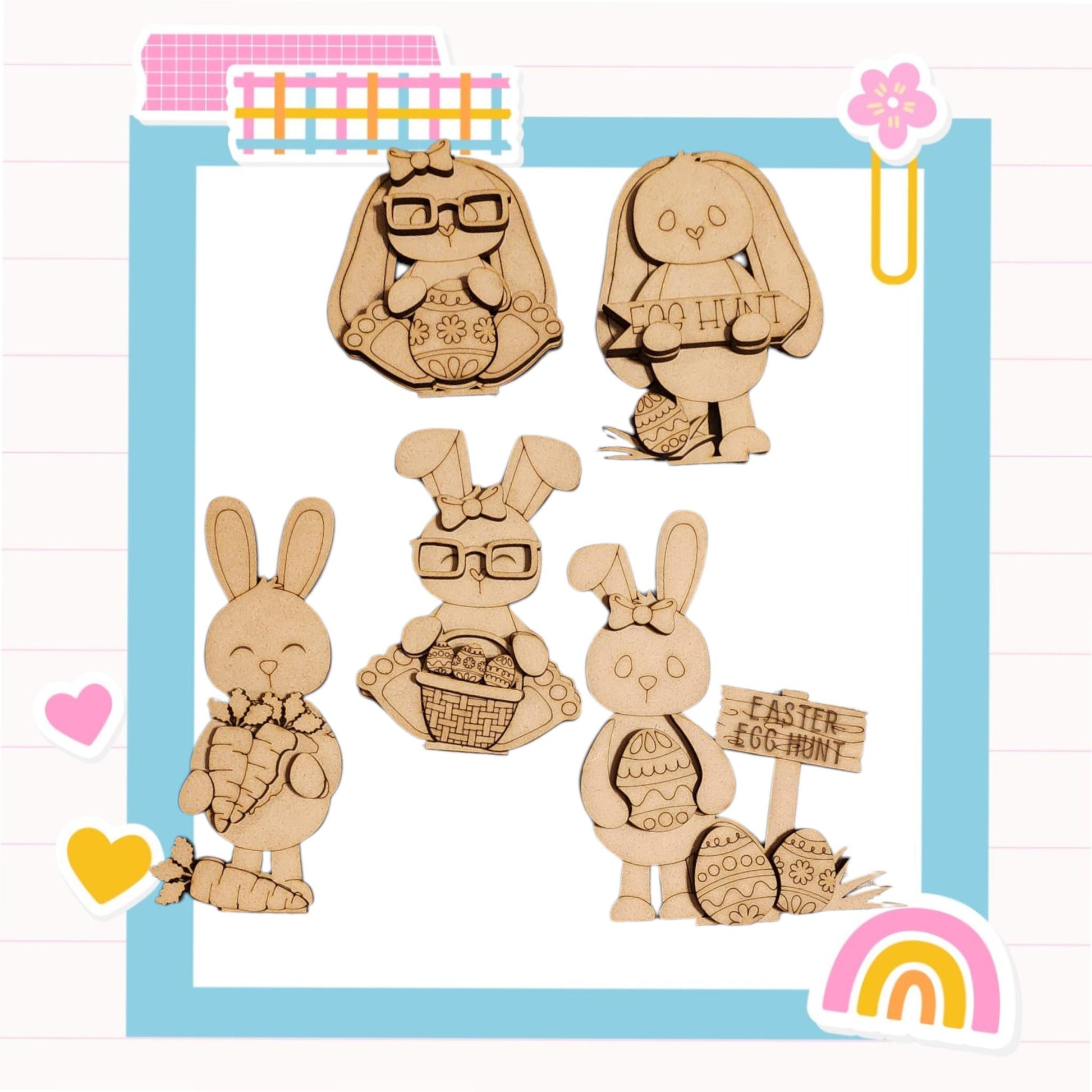 a picture of some wooden cut outs of rabbits