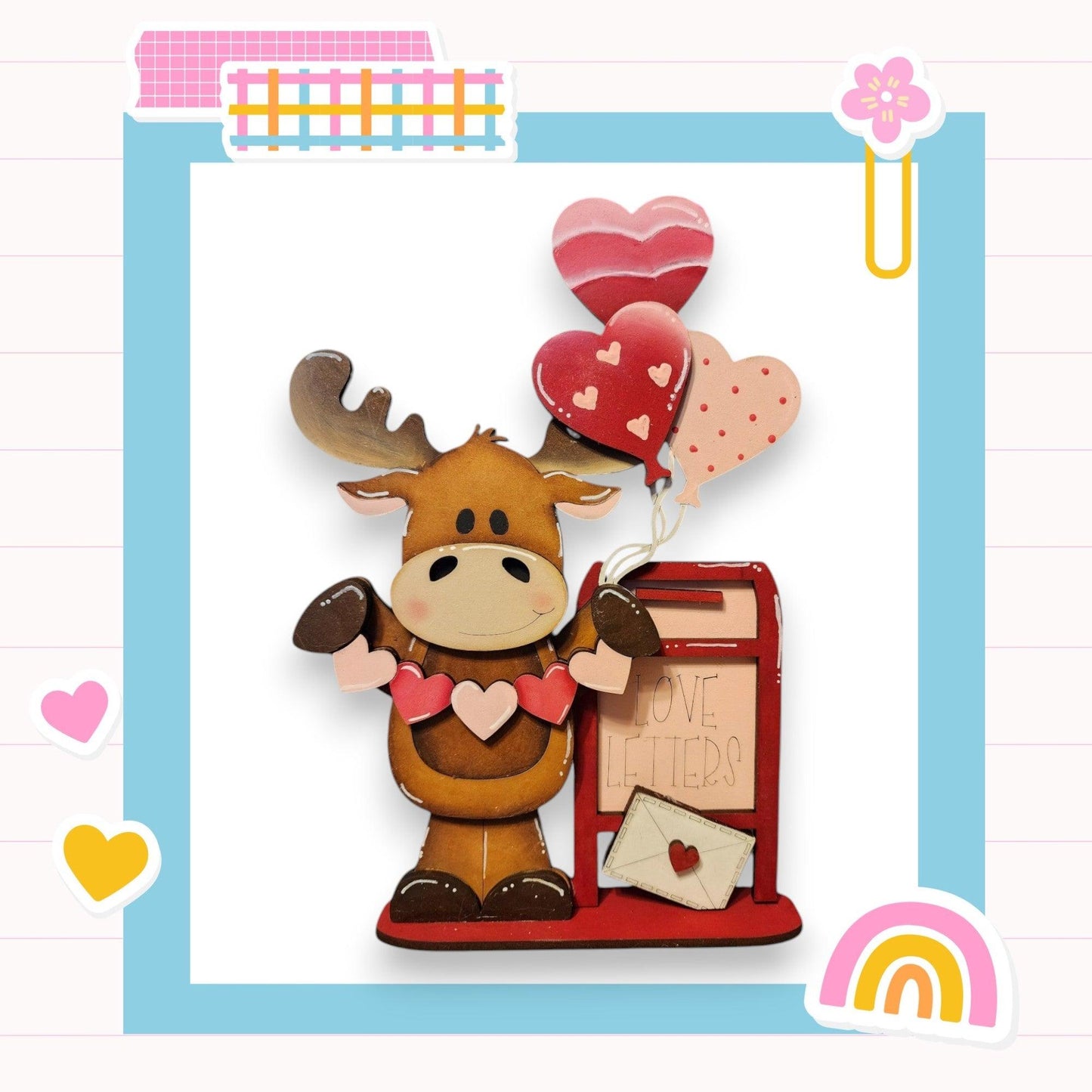 a card with a picture of a moose holding a heart