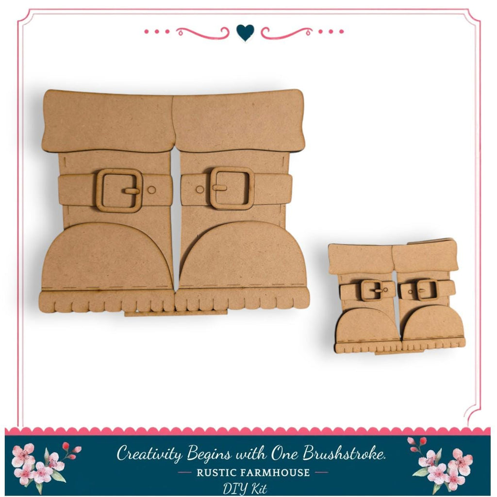a DIY kit for creating cardboard boots, with a pair of boots and a smaller boot-shaped object.