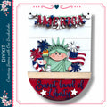 The image is a collage featuring a patriotic scene with the Statue of Liberty, American flags, and a banner that says "America".