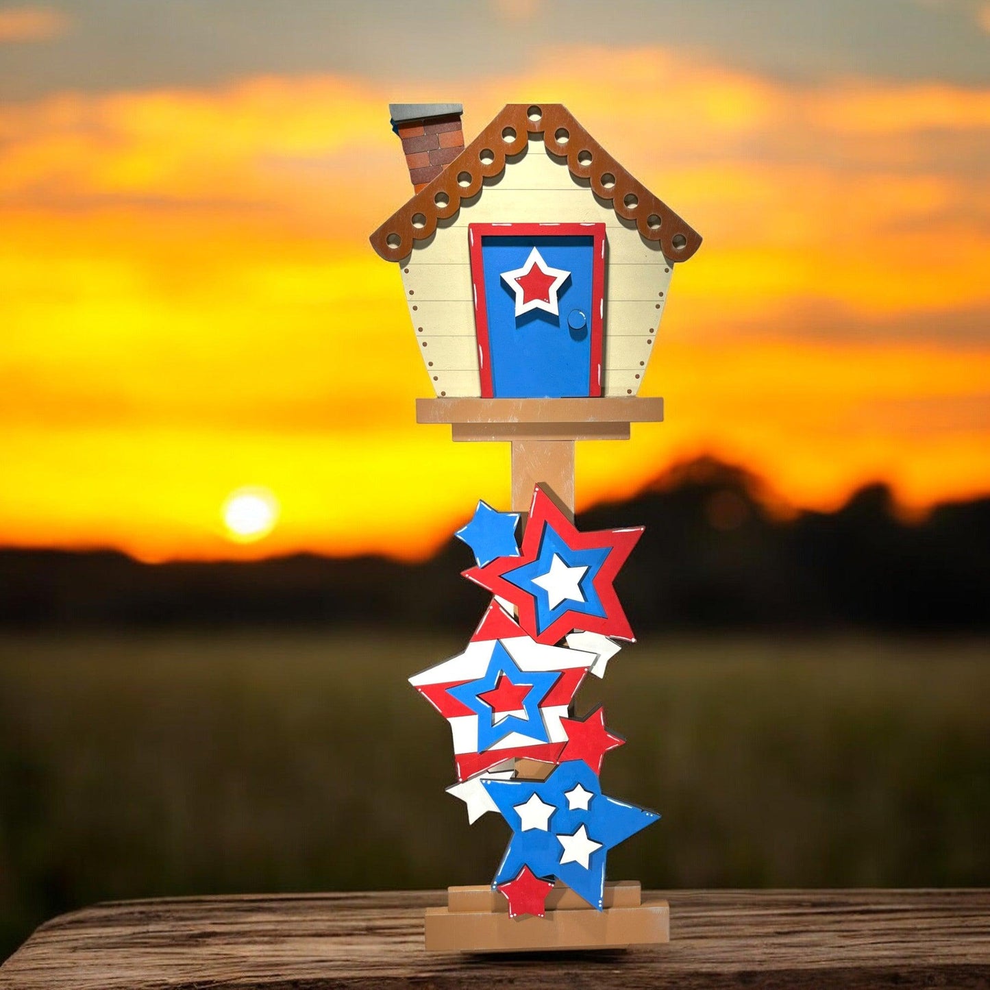 a small house with a flag on top of it