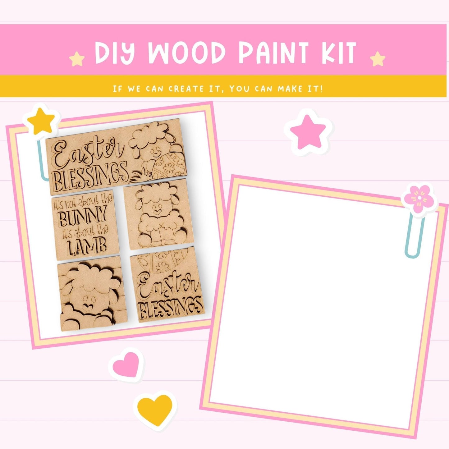 a wooden craft kit with a picture frame and a picture