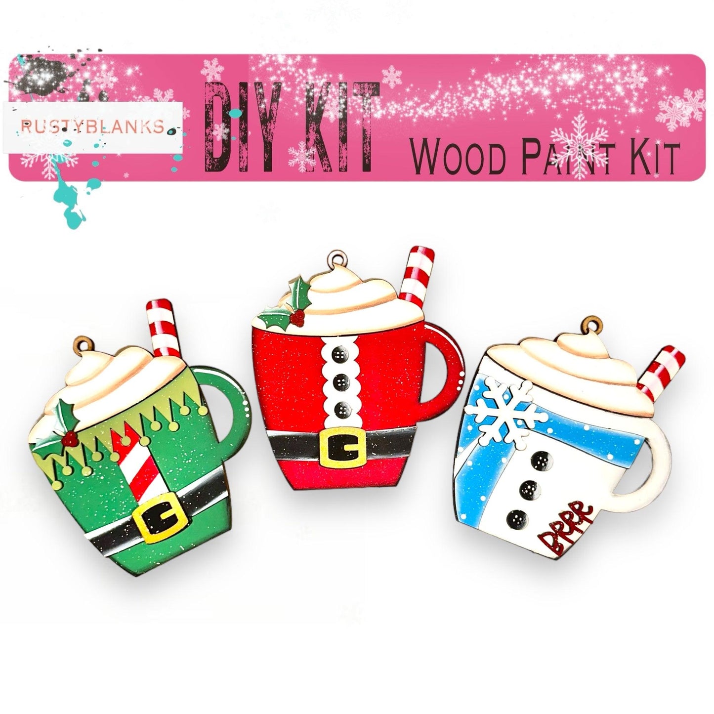 a group of three christmas themed tea cups