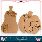 two wooden cutouts, one labeled "SIMPLY BLESSED" and the other labeled "FALL", both adorned with decorative elements such as buttons and leaves. The image is described as a "DIY Kit" for a "RUSTIC FARMHOUSE" and includes a floral border.