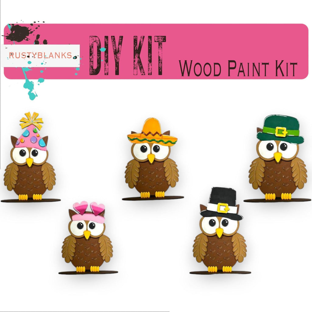 a picture of a group of owls wearing hats