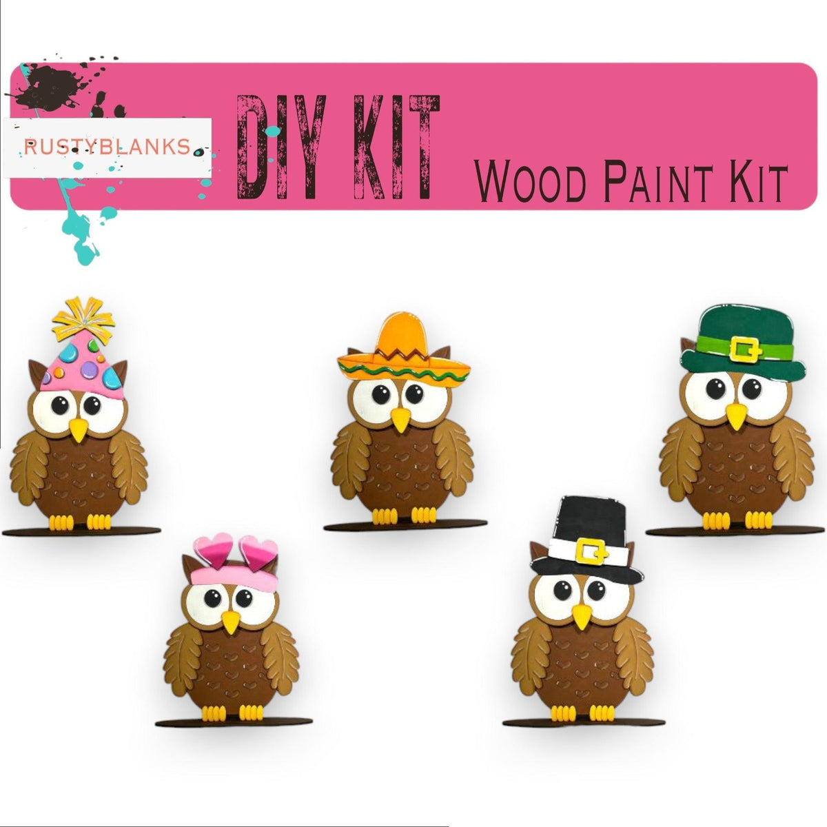 a picture of a group of owls wearing hats