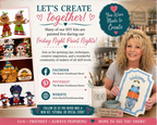 The image is a promotional poster for a DIY kit called "Friday Night Paint Nights" featuring a smiling woman holding a sign with a pumpkin and other fall-themed decorations. The poster includes text and images related to the DIY kit, such as a Facebook page, a Pintrest website, and a website for the Rustic Farmhouse Decor. The overall layout and design of the poster are visually appealing and inviting, encouraging viewers to join the DIY kit and create together.