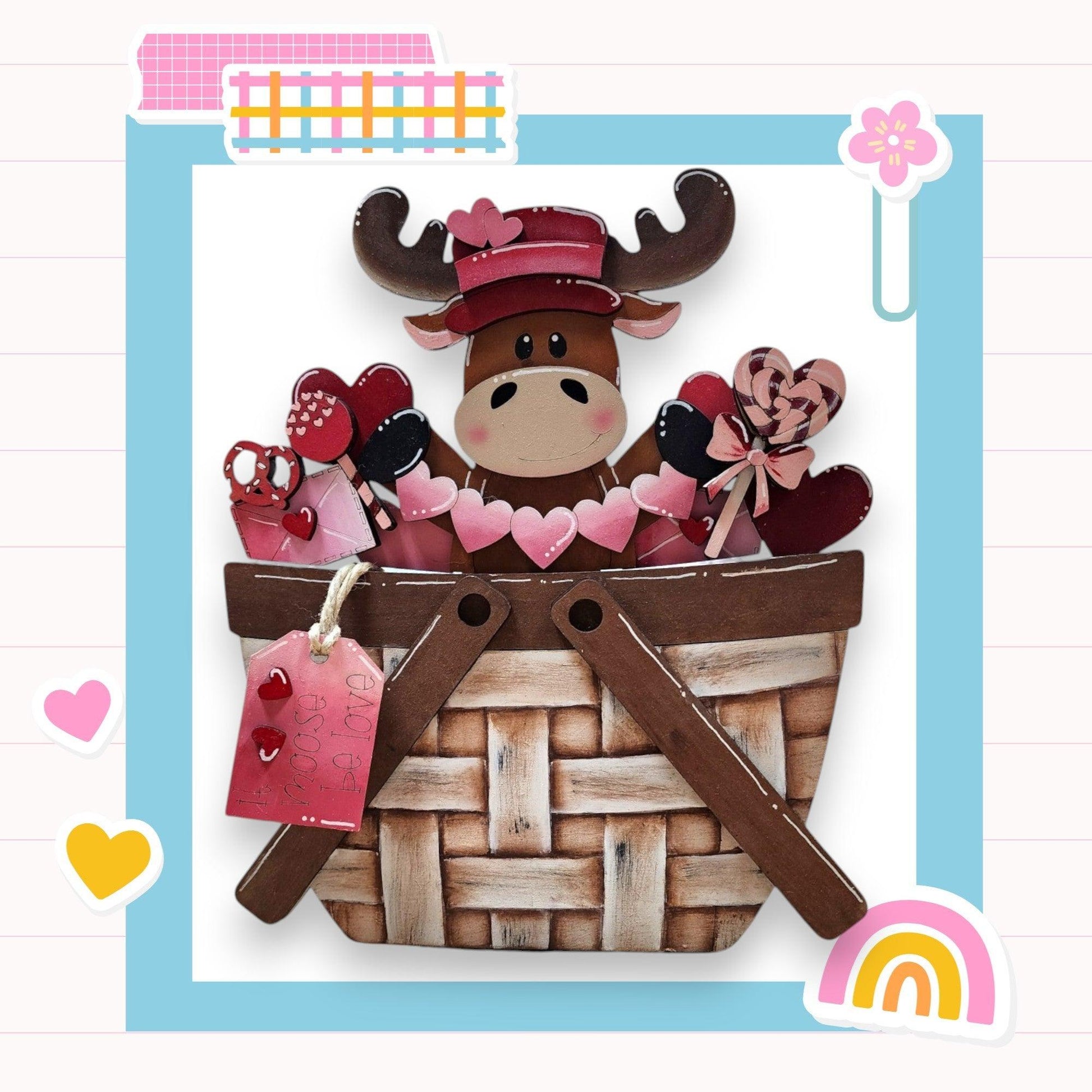 a picture of a stuffed animal in a basket