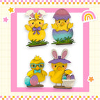 a picture of easter chicks with a basket of eggs