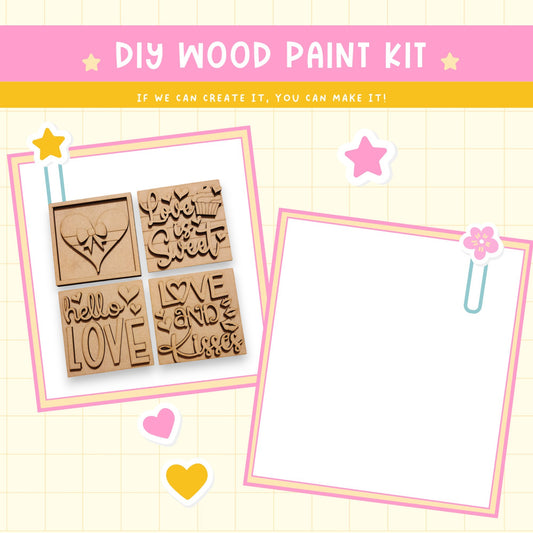 a wooden craft kit with a picture frame and a picture