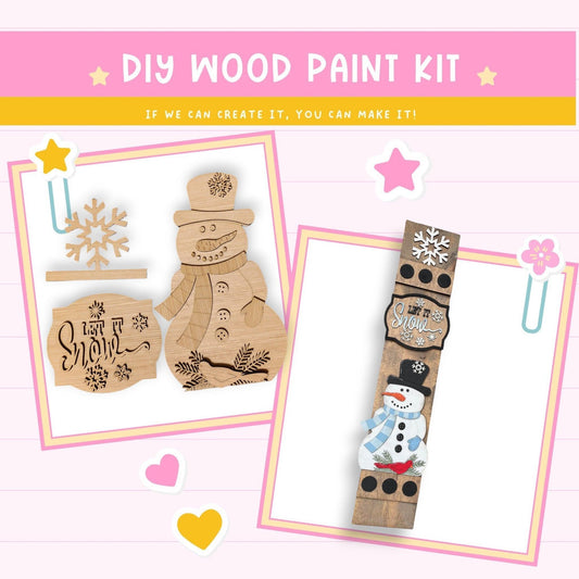 a wooden craft kit with a snowman and a snowman