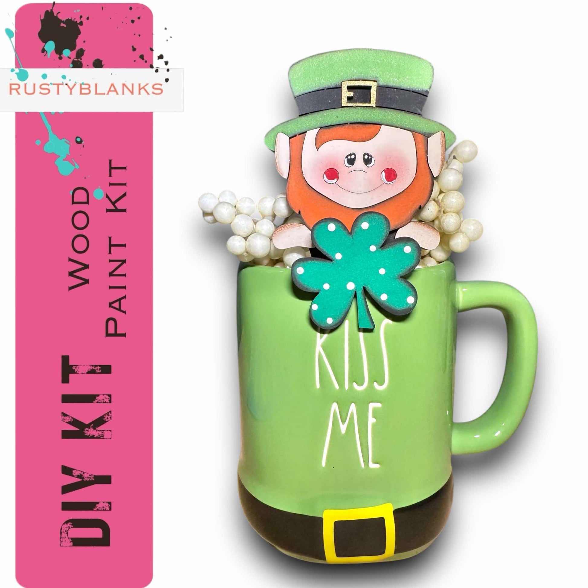 a st patrick's day mug with a lepreite in it