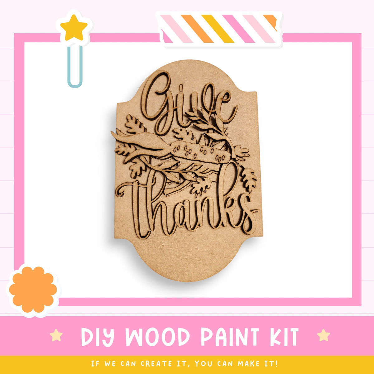 a wooden stamp that says give thanks on it