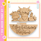 a wooden paint kit with a cow, chicken, and rooster on a wooden sign. The sign has the text "Life is better on the farm" carved into it.