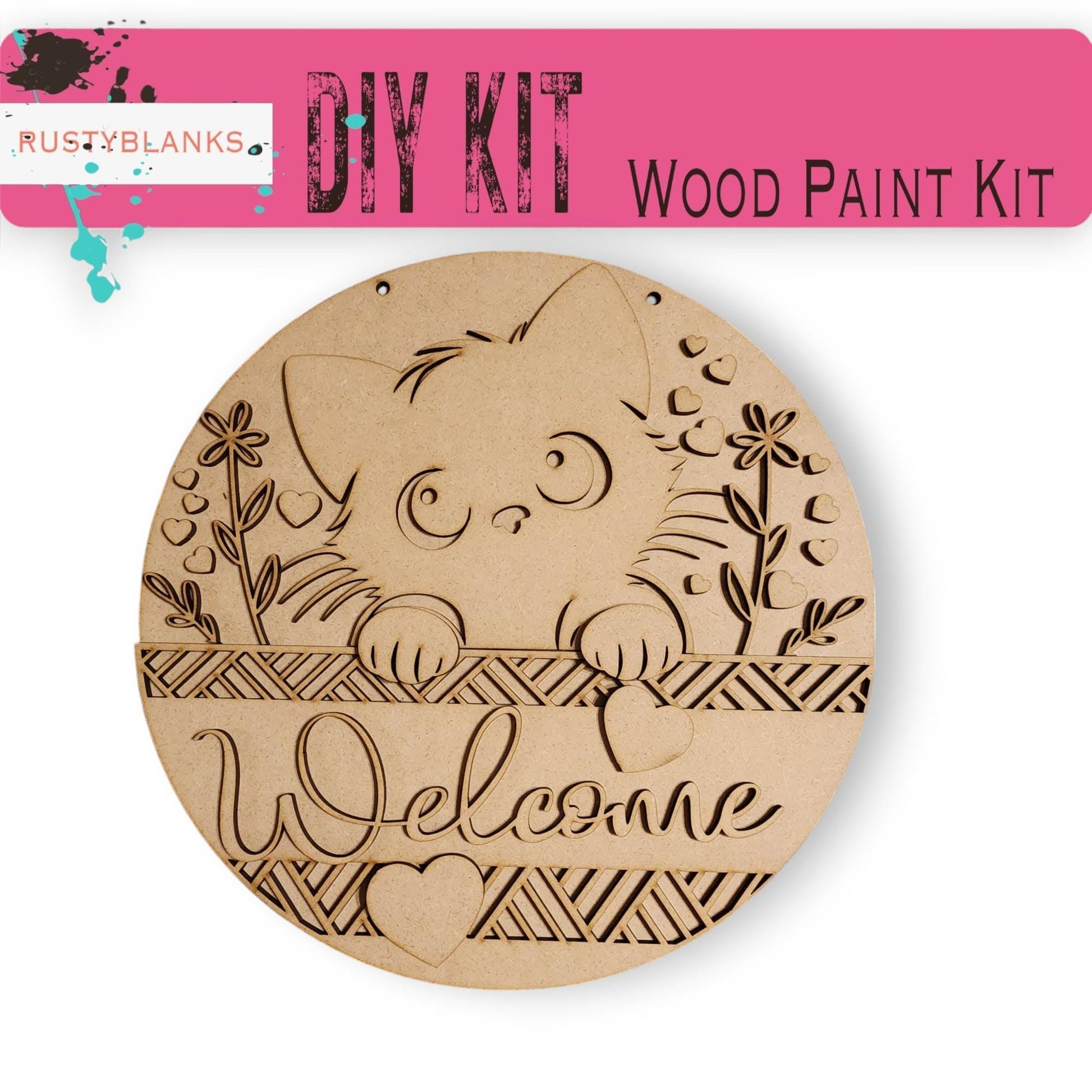 a wooden paint kit with a picture of a cat