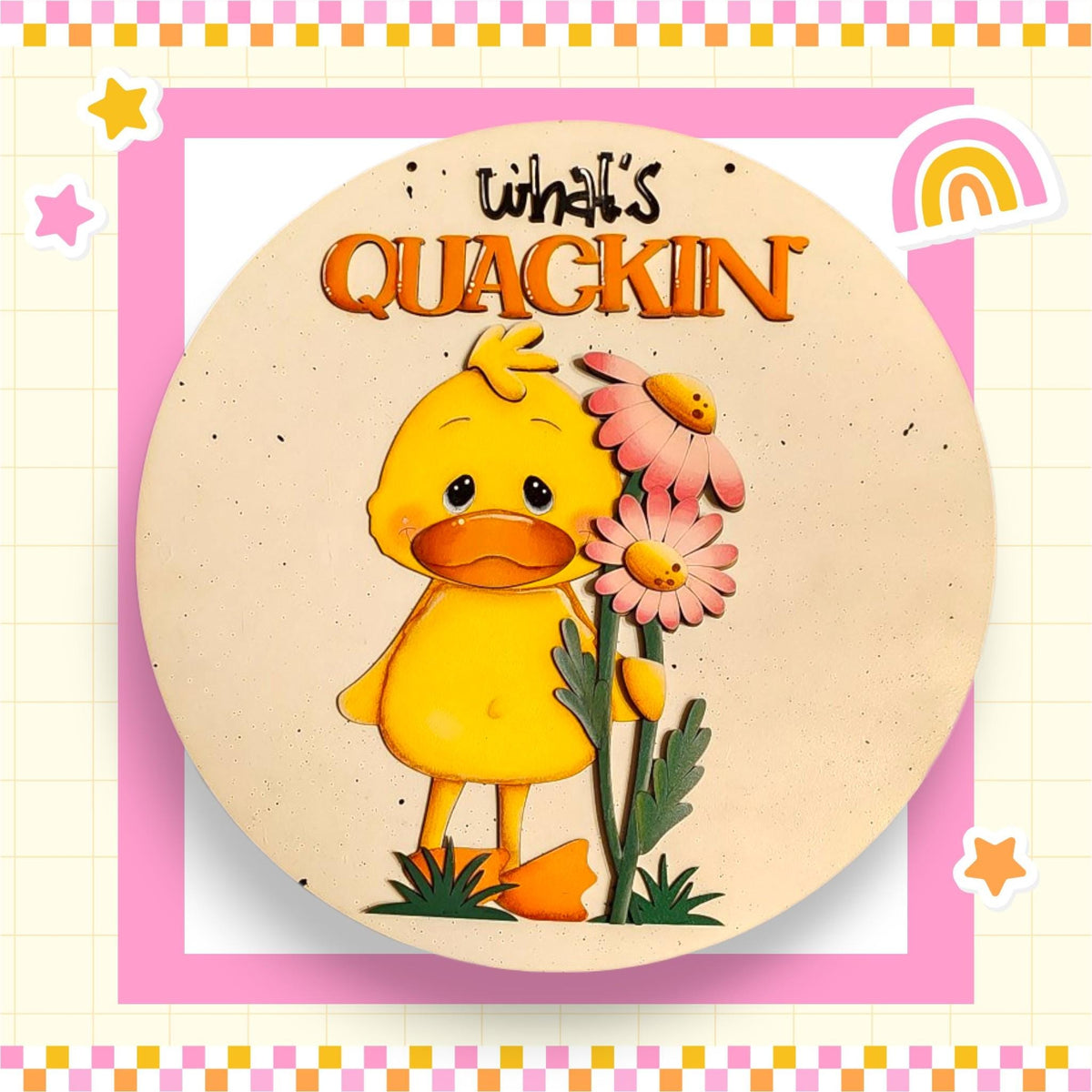 a picture of a yellow duck holding a flower