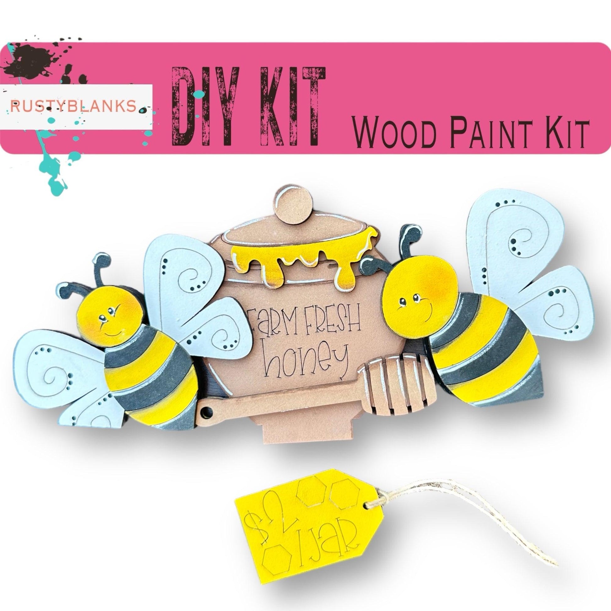 a picture of a wooden craft kit with bees