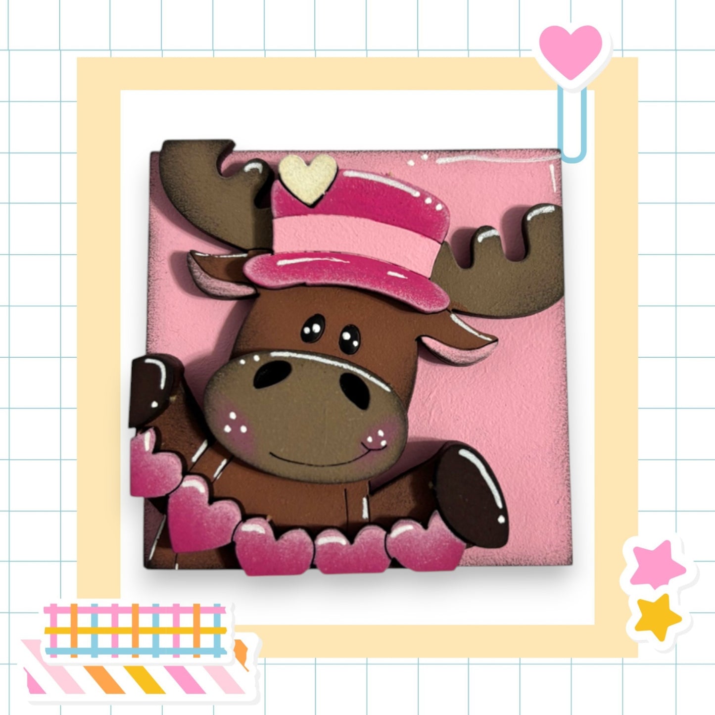 a card with a picture of a moose wearing a hat