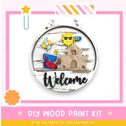 a picture of a welcome sign with a beach theme