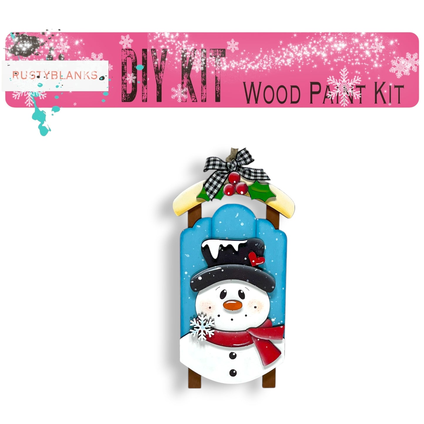 a wooden snowman ornament with a bow on it