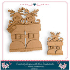 a DIY kit for creating wooden reindeer figures, including a pair of large reindeer and a smaller reindeer. The kit appears to be made of cardboard and is designed for crafting reindeer figures as a creative project.