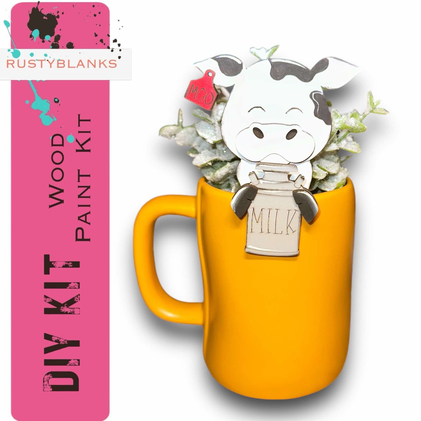 a yellow mug with a cow sticking out of it