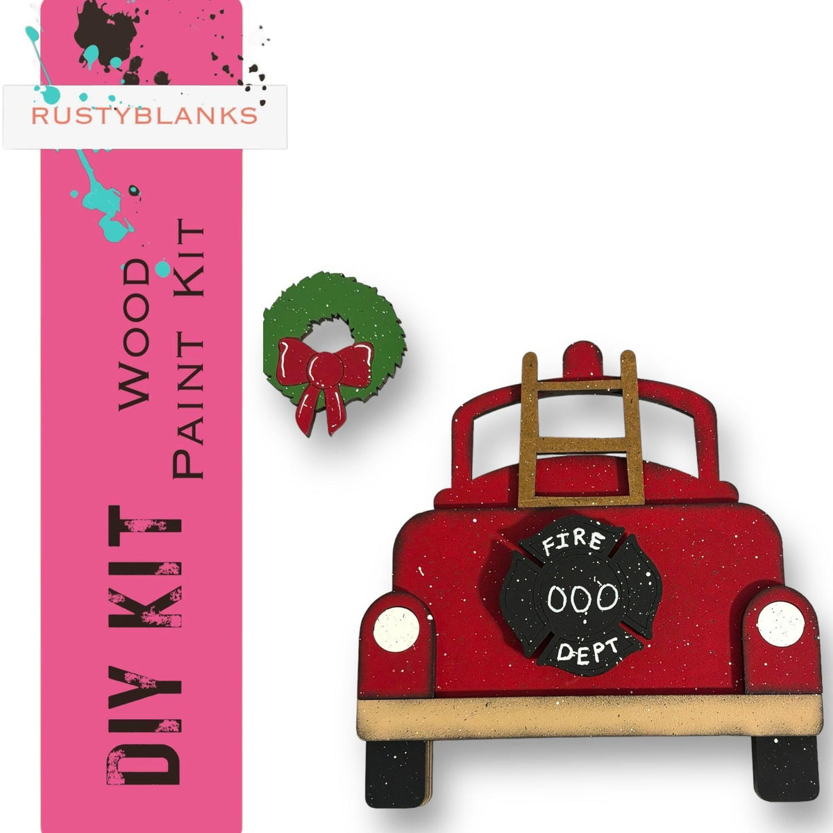 a wooden toy fire truck with a heart on it