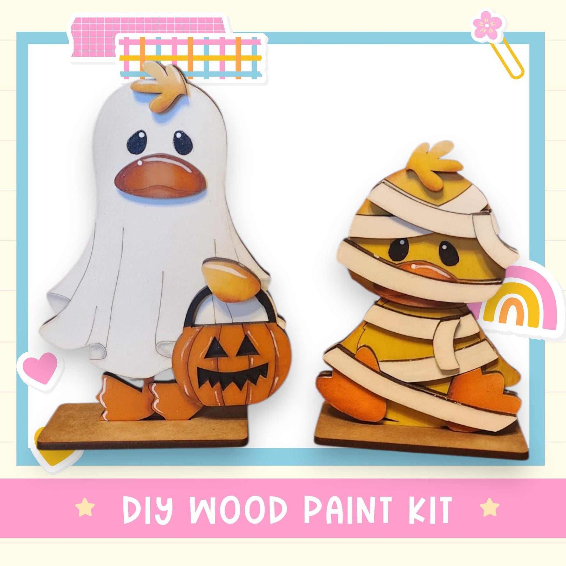 a picture of a duck and a duckling in halloween costumes