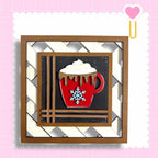 a card with a picture of a cup of coffee