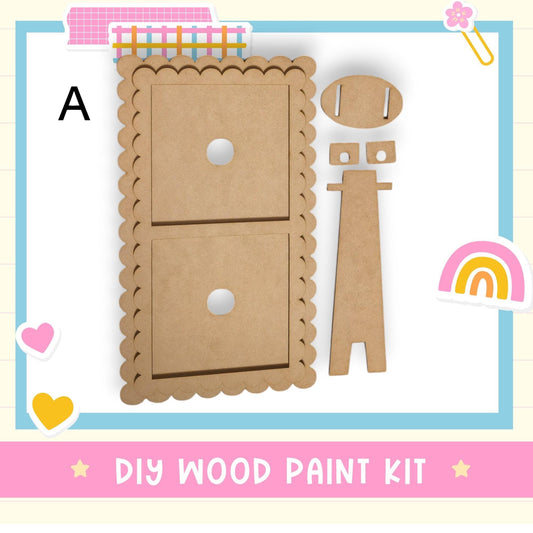 a cardboard cutout of a wooden door and a rainbow