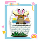 a card with a picture of a moose in a basket
